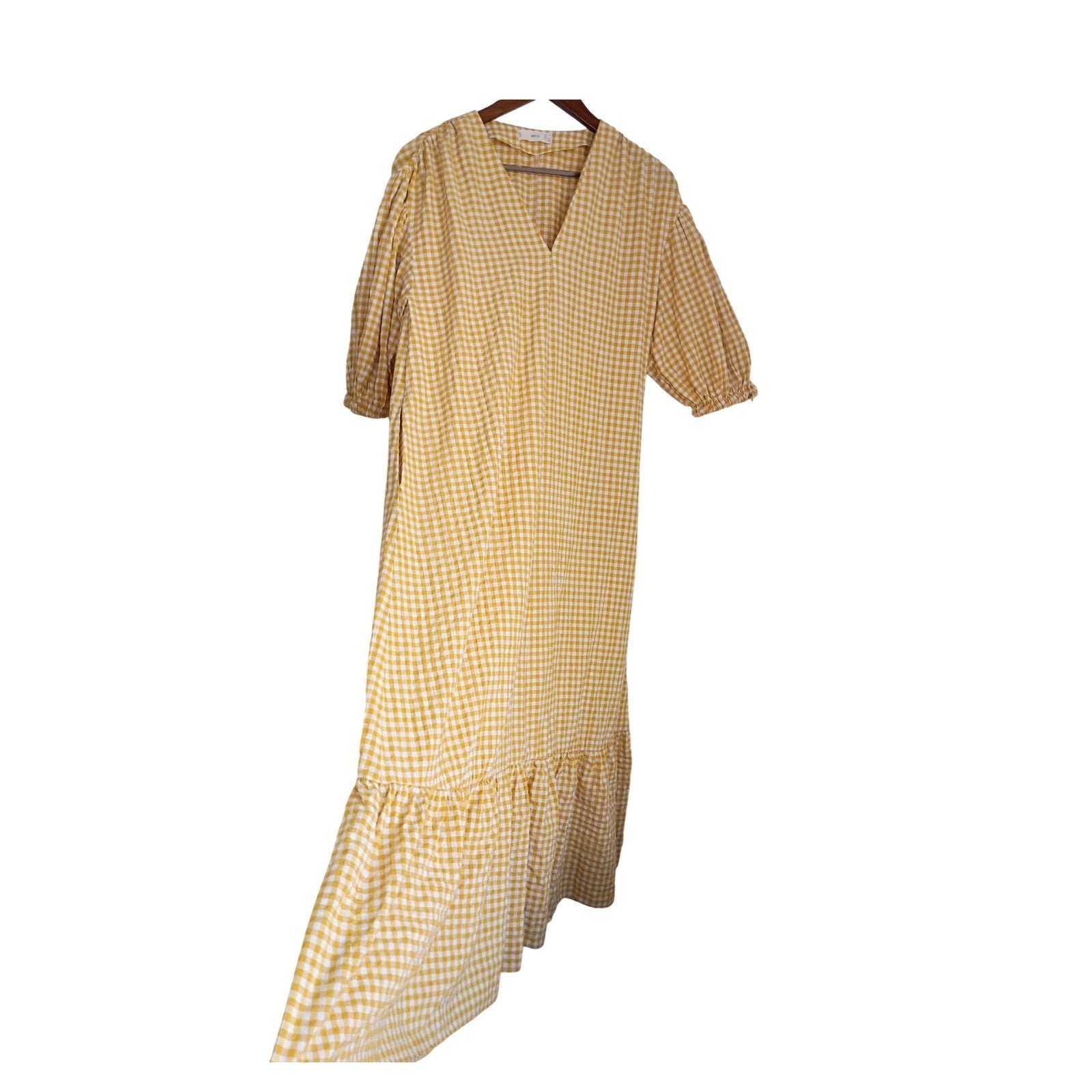 Mango MNG Cotton Gingham Puff Slv Tiered Maxi Dress M/L PTP 21" Cottagecore $129
