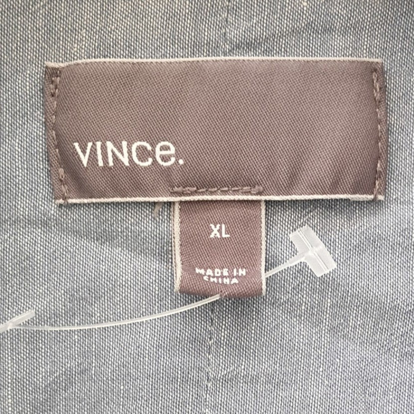Vince XL Blue Cotton Linen Chambray Button Down Shirt Long Slv Pockets $245