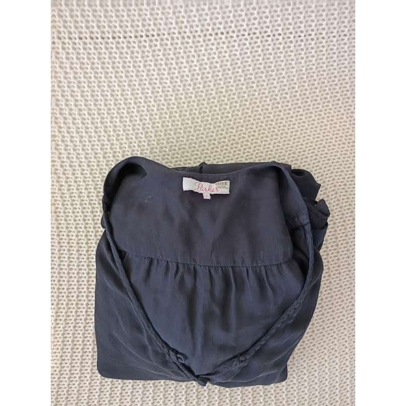 PARKER Silk Blend Ruched Sleeve Button Front Ruffle Mini Dress Gray S Cocktail