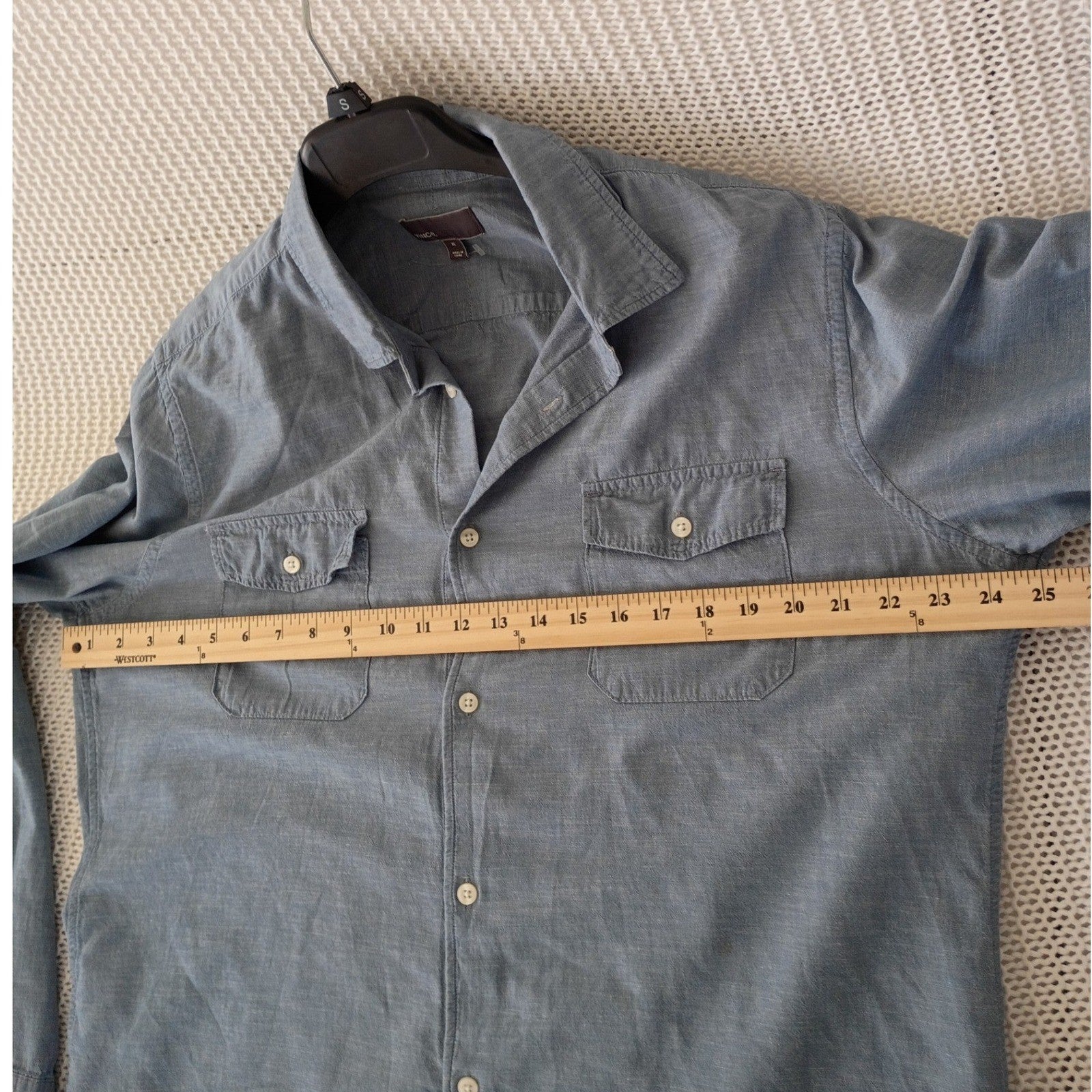 Vince XL Blue Cotton Linen Chambray Button Down Shirt Long Slv Pockets $245