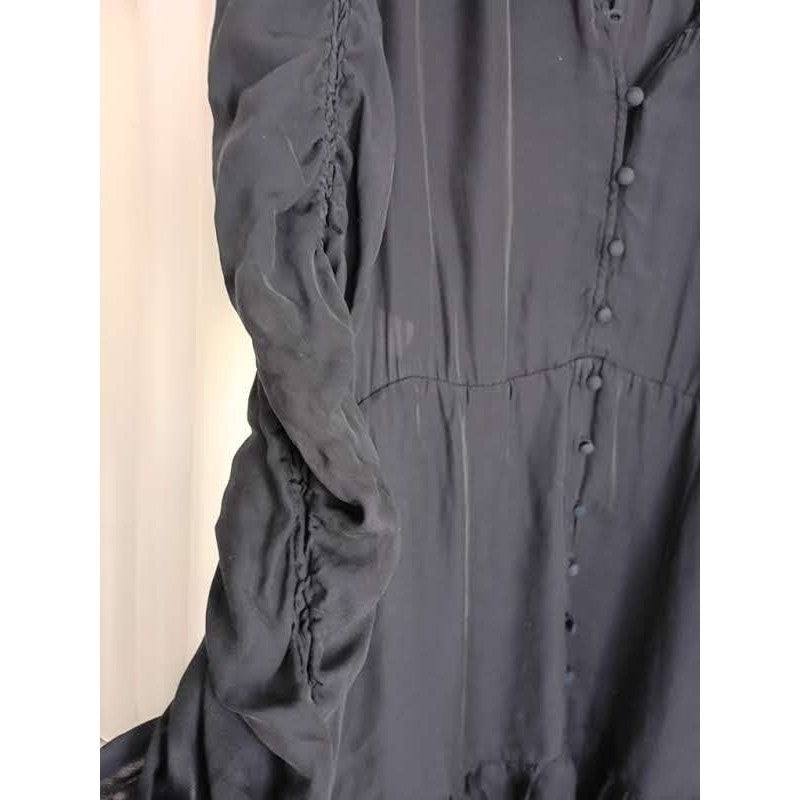PARKER Silk Blend Ruched Sleeve Button Front Ruffle Mini Dress Gray S Cocktail