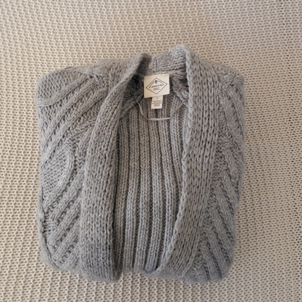 ST JOHNS BAY Gray Chunky Cable Knit Open Cardigan M/L NWOT Cozy Grandmacore $54