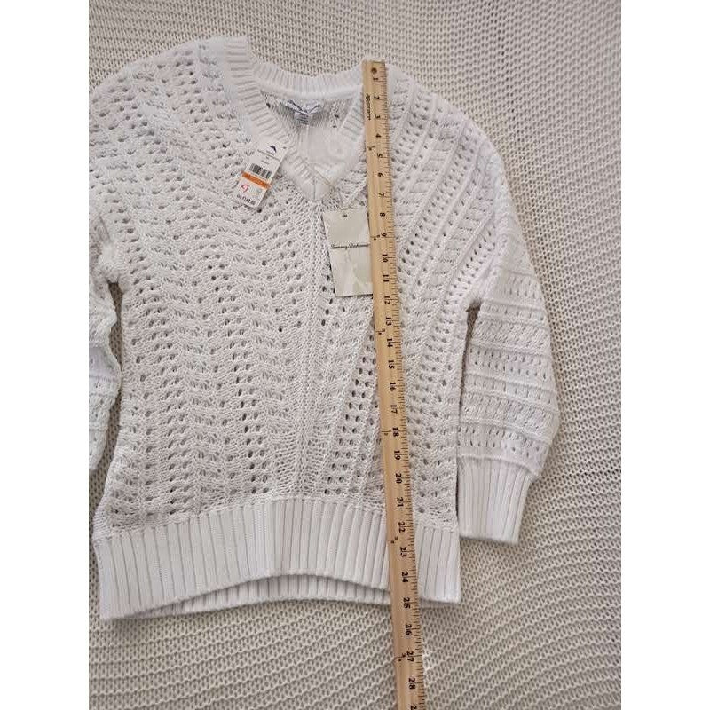 Tommy Bahama Beach White Cotton Open Knit V-Neck Sweater S Small NWT MSRP $138