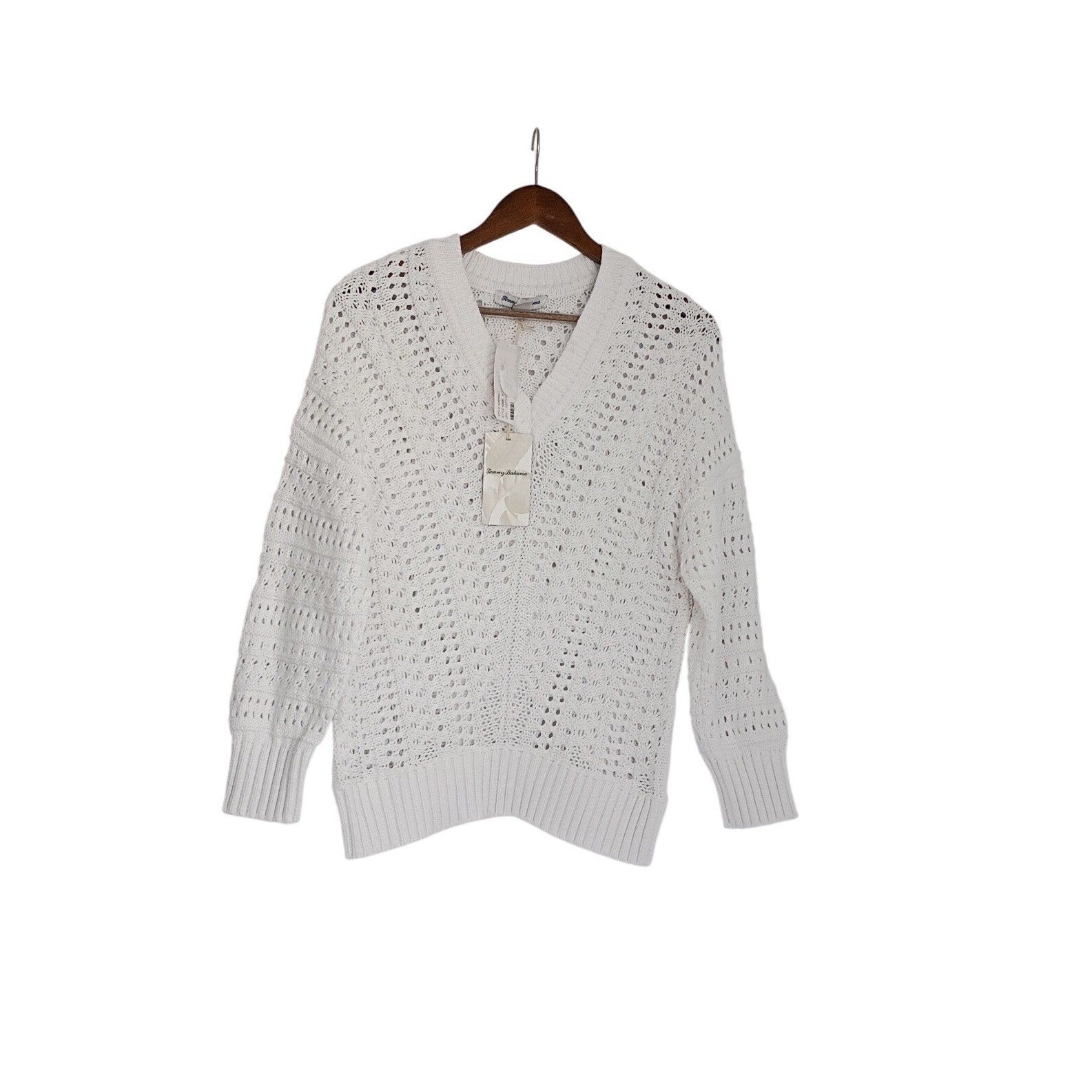 Tommy Bahama Beach White Cotton Open Knit V-Neck Sweater S Small NWT MSRP $138