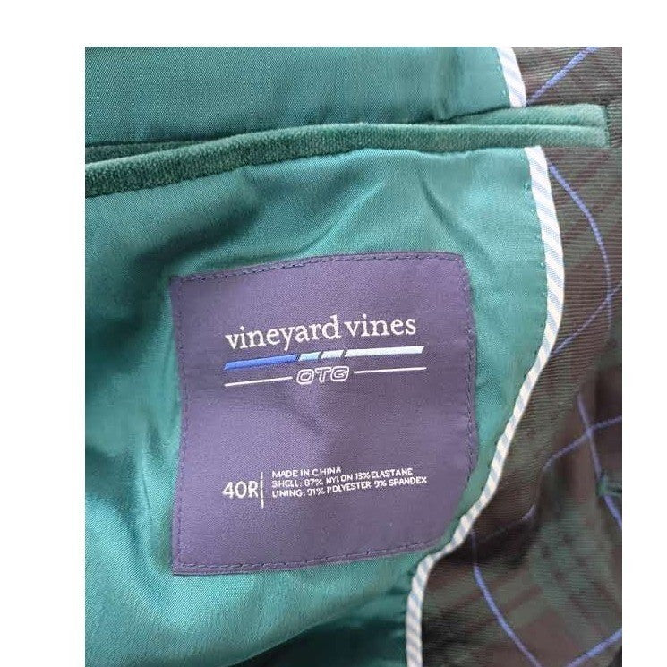 Vineyard Vines OTG Green Velvet Plaid Lapel Performance Blazer Mens 40R