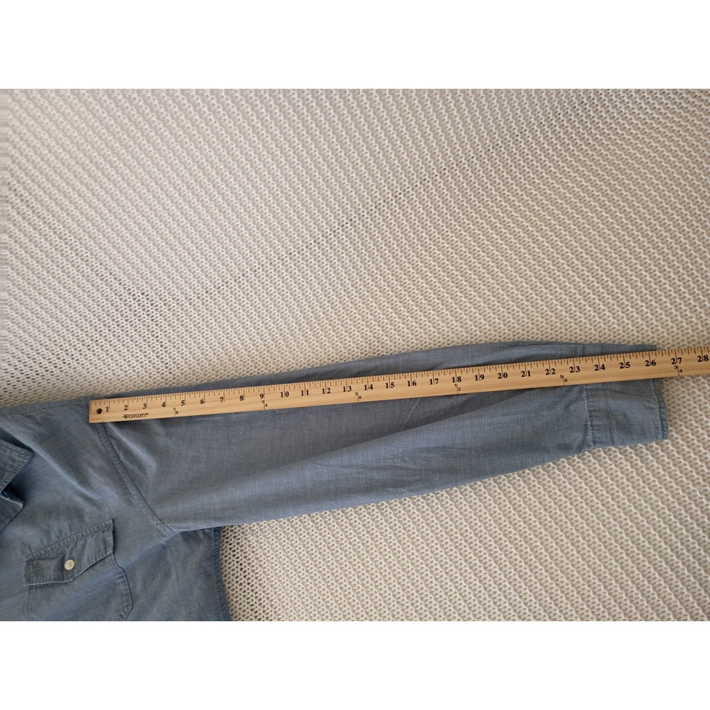 Vince XL Blue Cotton Linen Chambray Button Down Shirt Long Slv Pockets $245