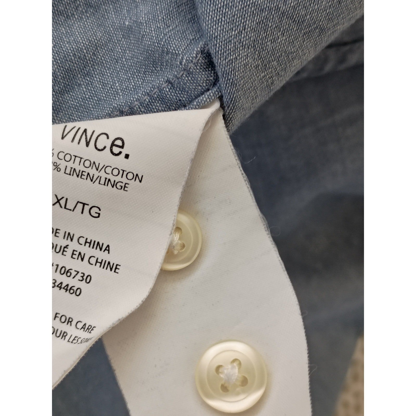 Vince XL Blue Cotton Linen Chambray Button Down Shirt Long Slv Pockets $245