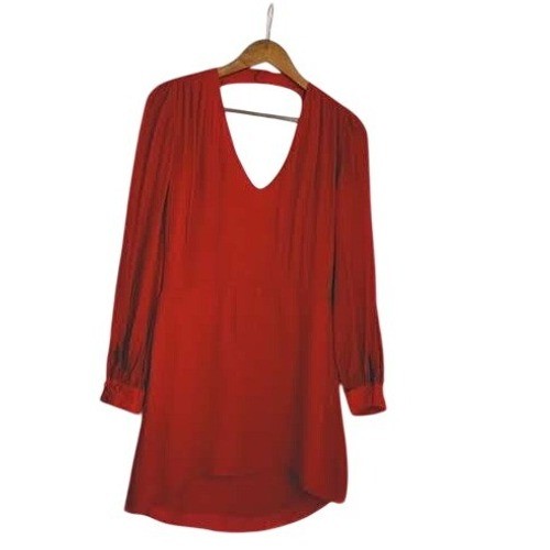 PARKER Orange Red 100% Silk Long Sleeve Open Back V-Neck Mini Dress Fits S $318