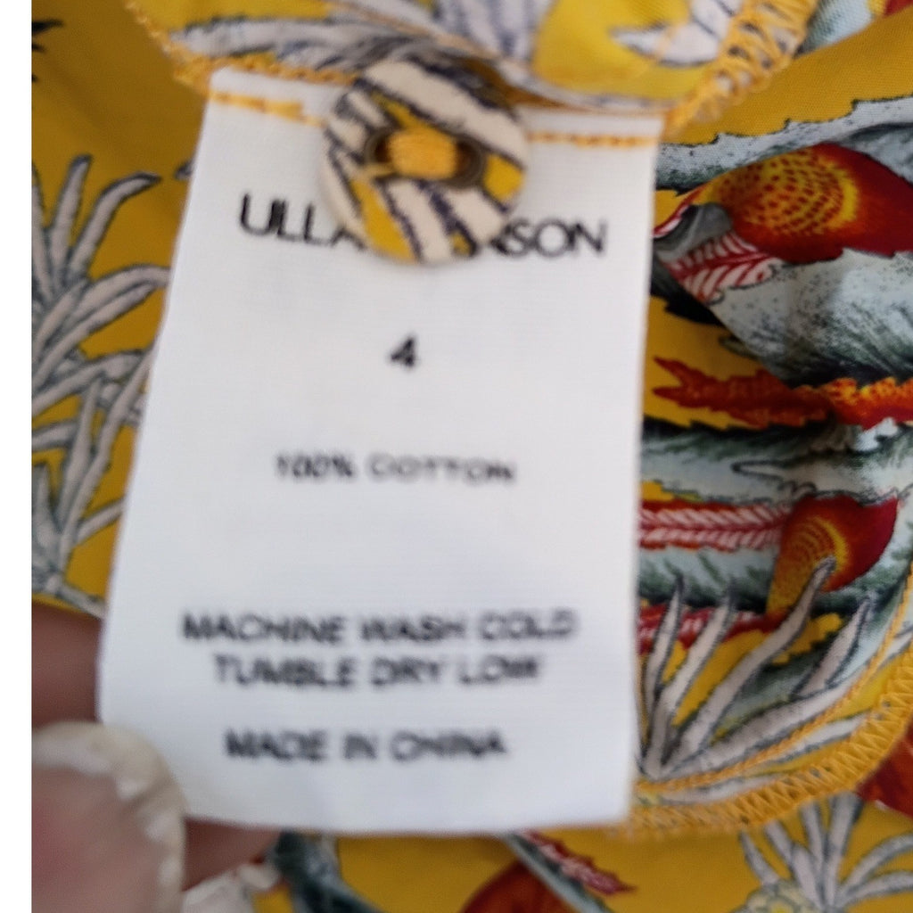 Ulla Johnson Yellow Floral 100% Cotton Tiered Mini Dress Puff Sleeve NWOT 4
