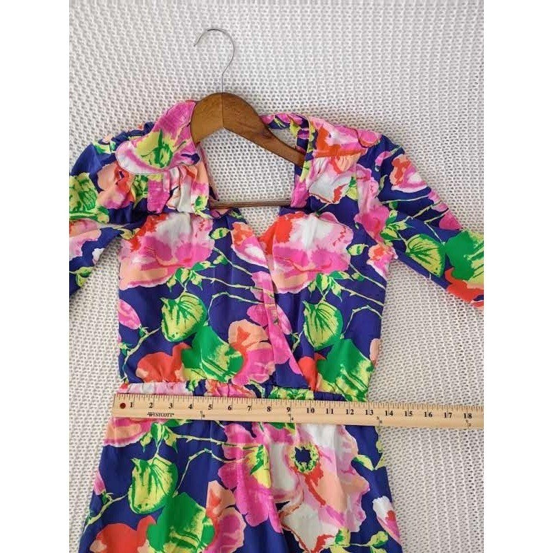 PARKER 100% Silk Floral Mini Dress Navy Pink V-Neck Back Cutout XS NWOT $338 USA