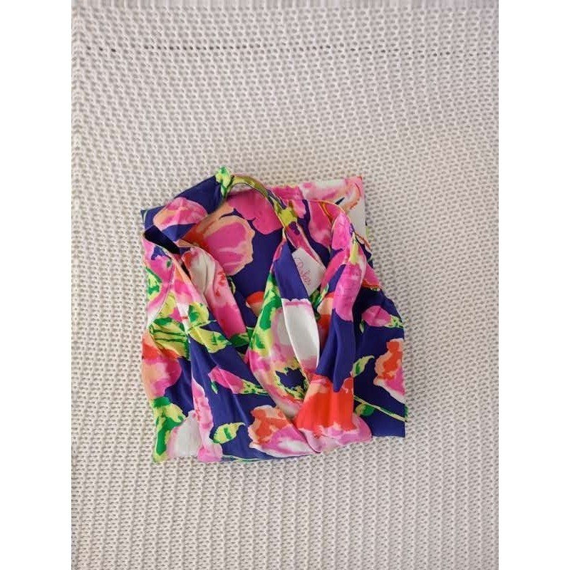 PARKER 100% Silk Floral Mini Dress Navy Pink V-Neck Back Cutout XS NWOT $338 USA