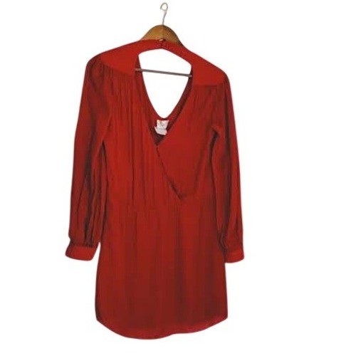 PARKER Orange Red 100% Silk Long Sleeve Open Back V-Neck Mini Dress Fits S $318