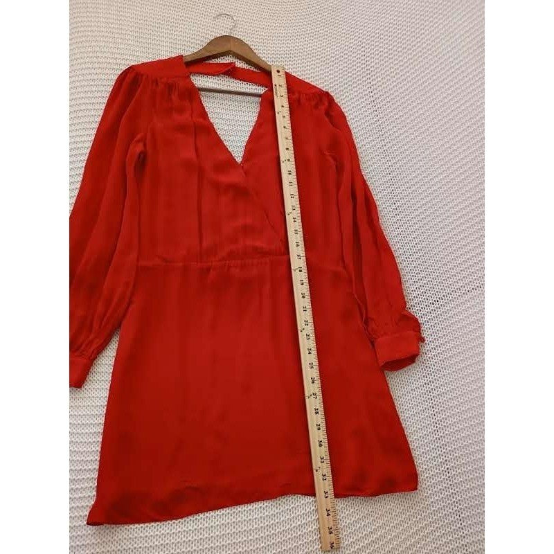 PARKER Orange Red 100% Silk Long Sleeve Open Back V-Neck Mini Dress Fits S $318