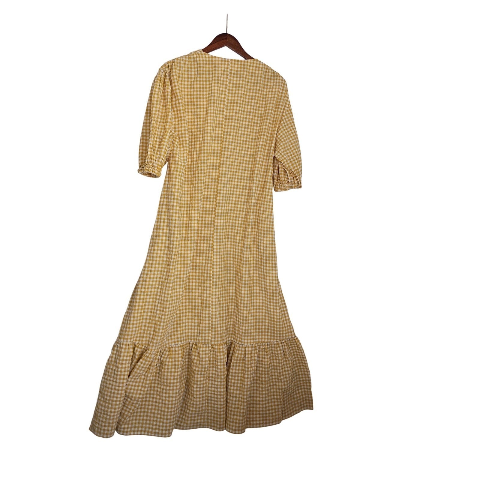 Mango MNG Cotton Gingham Puff Slv Tiered Maxi Dress M/L PTP 21" Cottagecore $129
