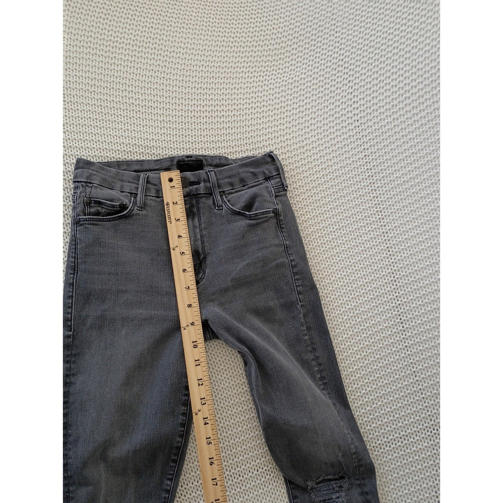 MOTHER Looker Ankle Fray Jeans Burning Out Lanterns Grey Distressed 25x26.5 $238