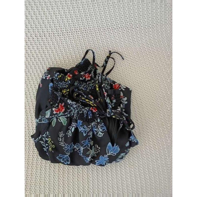 PARKER Black Floral 100% Silk Romper Lg Slv OffShoulder Smocked Fits S NWOT $338