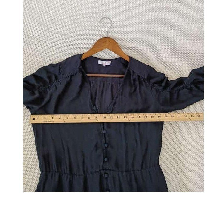 PARKER Silk Blend Ruched Sleeve Button Front Ruffle Mini Dress Gray S Cocktail