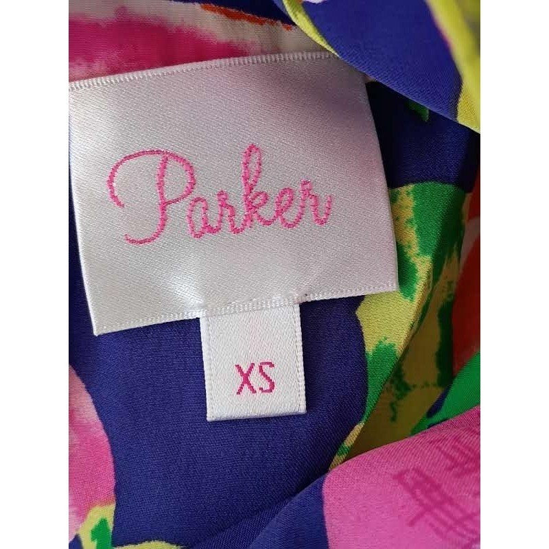 PARKER 100% Silk Floral Mini Dress Navy Pink V-Neck Back Cutout XS NWOT $338 USA