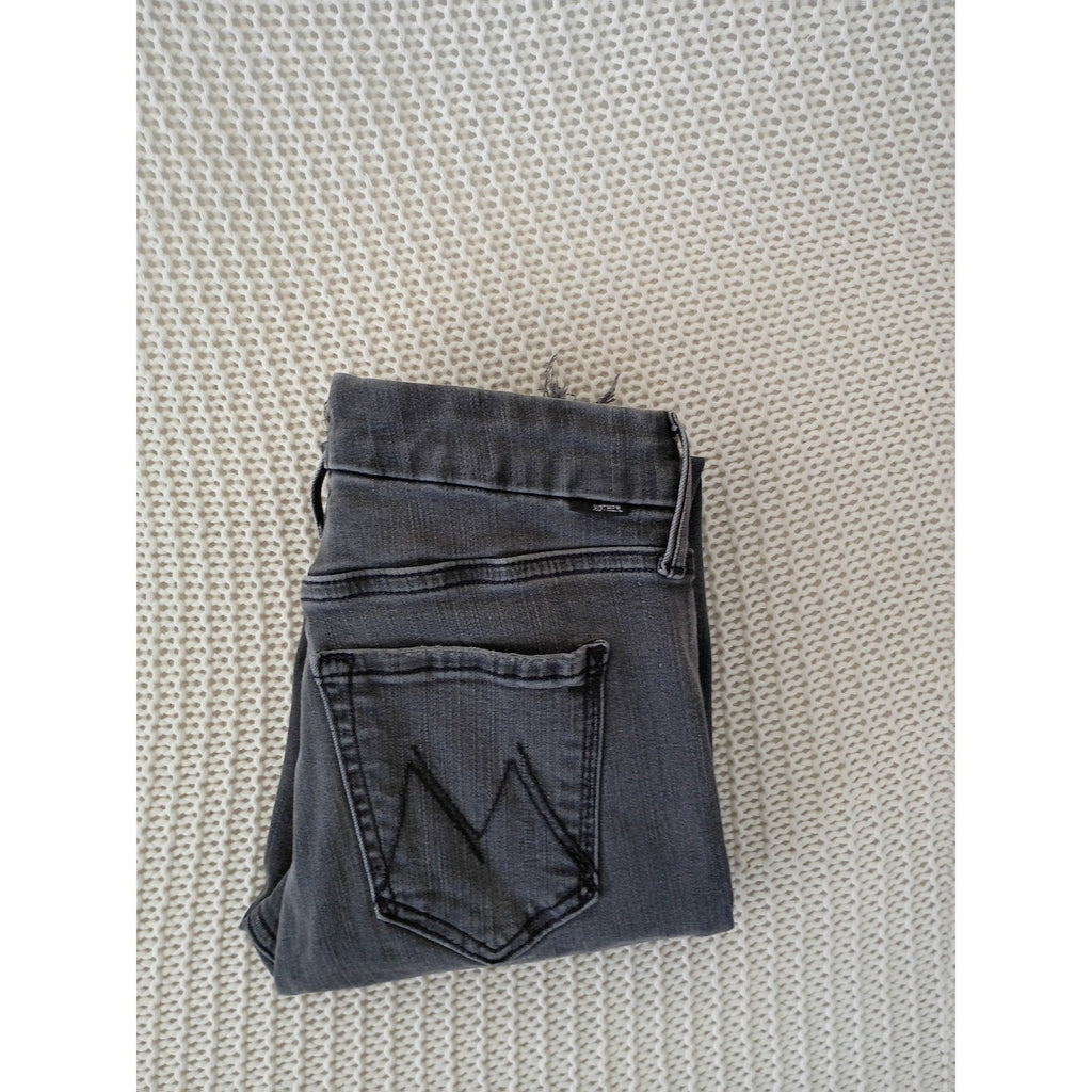 MOTHER Looker Ankle Fray Jeans Burning Out Lanterns Grey Distressed 25x26.5 $238