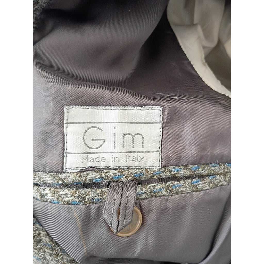 GIMO'S Italy 100% Wool Herringbone Blazer 44R 50E Olive Brn Tweed Jacket Vintage