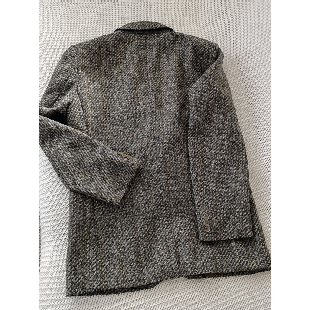 GIMO'S Italy 100% Wool Herringbone Blazer 44R 50E Olive Brn Tweed Jacket Vintage