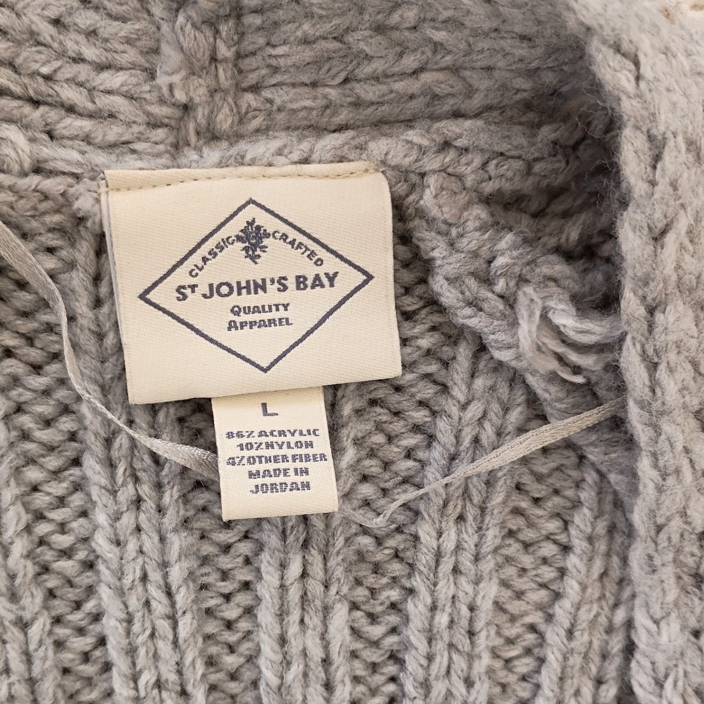 ST JOHNS BAY Gray Chunky Cable Knit Open Cardigan M/L NWOT Cozy Grandmacore $54