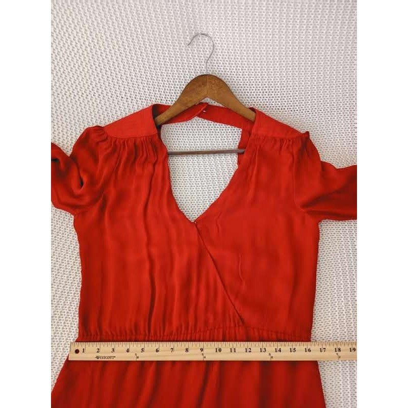 PARKER Orange Red 100% Silk Long Sleeve Open Back V-Neck Mini Dress Fits S $318