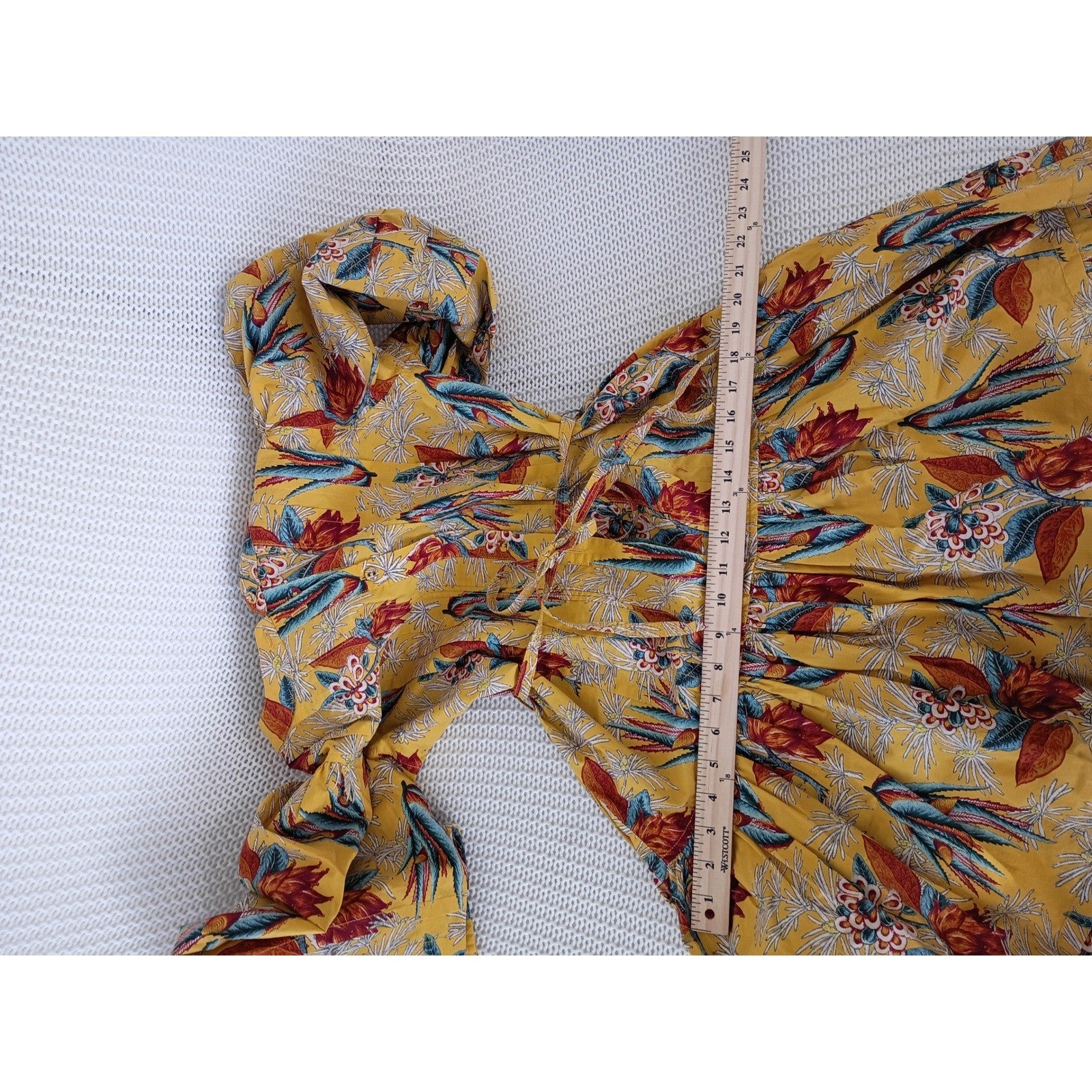 Ulla Johnson Yellow Floral 100% Cotton Tiered Mini Dress Puff Sleeve NWOT 4