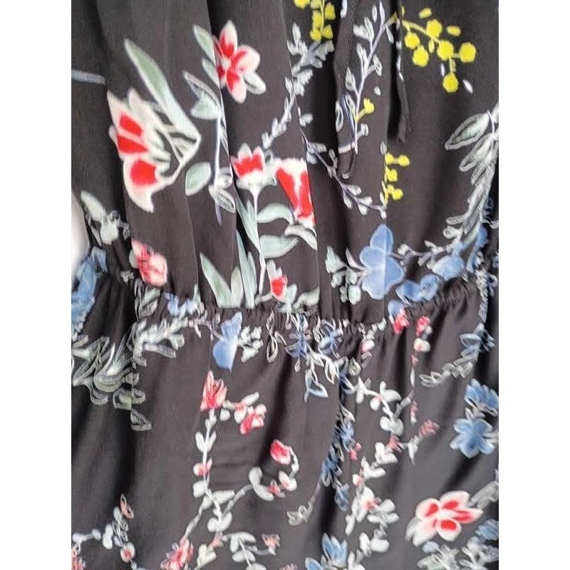 PARKER Black Floral 100% Silk Romper Lg Slv OffShoulder Smocked Fits S NWOT $338
